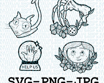 Coraline svg - Witch girl - Coraline button key svg bundle - PNG - coraline svg for tumbler - coraline svg cricut - wrap- digital download.