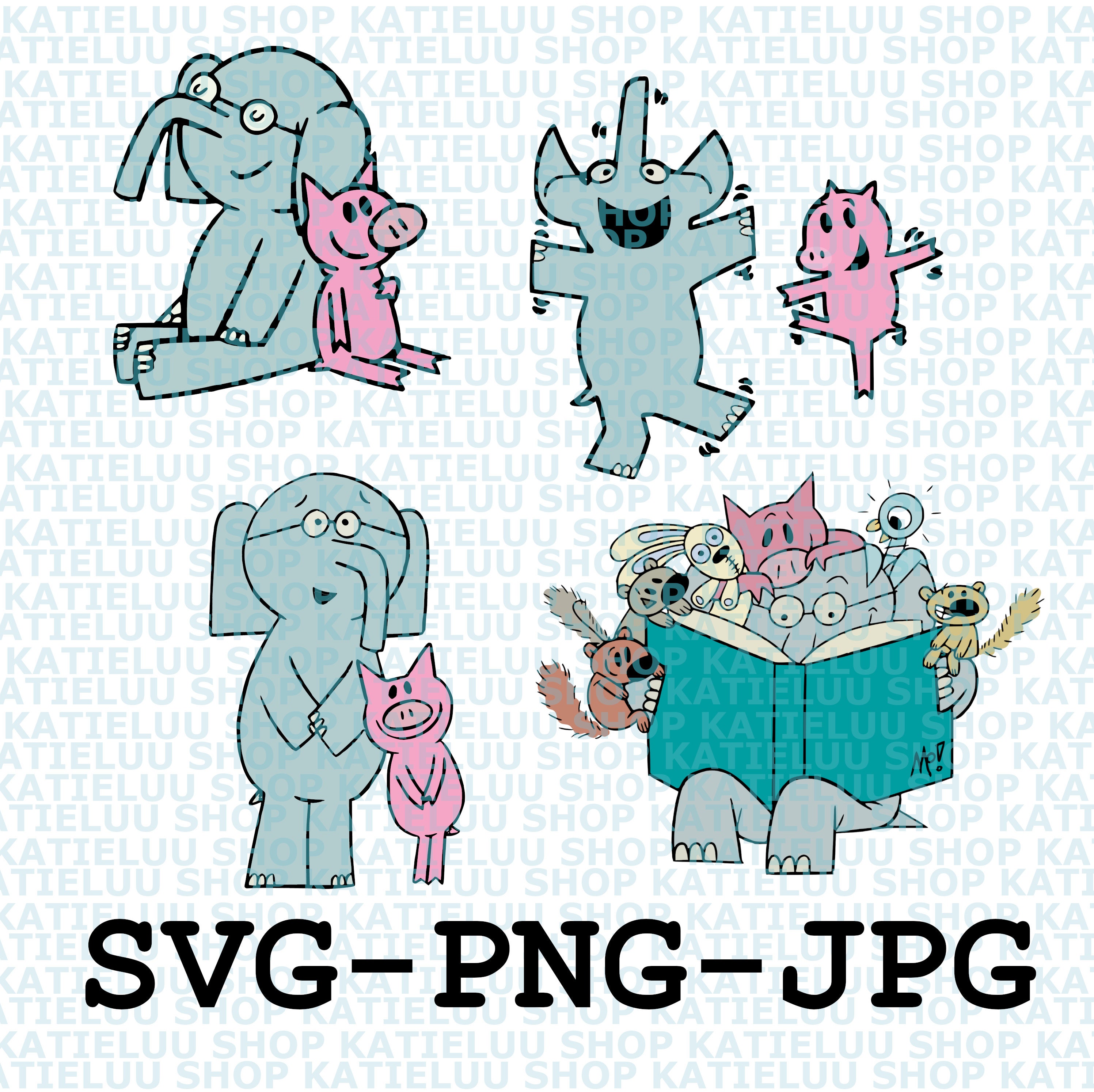 Elephant and piggie svg, png, elephant svg, piggie svg, gerald and pi…