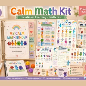 Op cijferblokken geïnspireerde Calm Math Kit afdrukbaar | Rustige wiskundige activiteiten Kleuterschool Emotionele leeractiviteiten | Homeschool-wiskundebundel ADHD