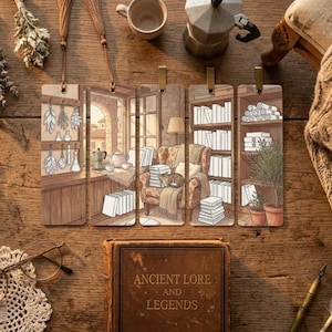 Nonna Leseecke Lesezeichen Set, 5-teiliges Cozy Cottage Line Art Tracker, italienische Oma ästhetische Wandkunst. Buch-Liebhaber-Geschenk