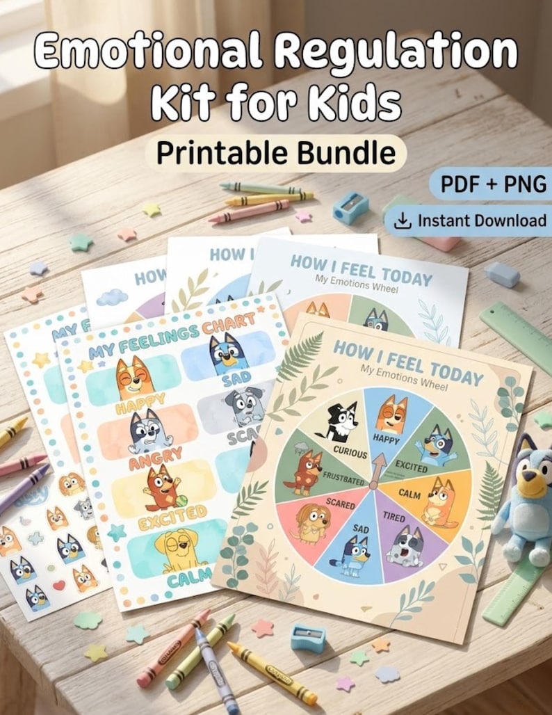 Emotion Regulation Kit Blue Puppy Emotional Regulation Kit Printable | Feelings Wheel for ...