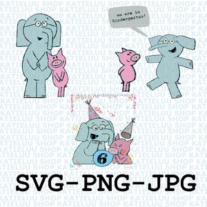 Elefant und Schweinchen svg, png, Elefant svg, Schweinchen svg, Gerald und Schweinchen svg download. Geburtstagsparty, Dekoration Geburtstag, mo willems Clip Art