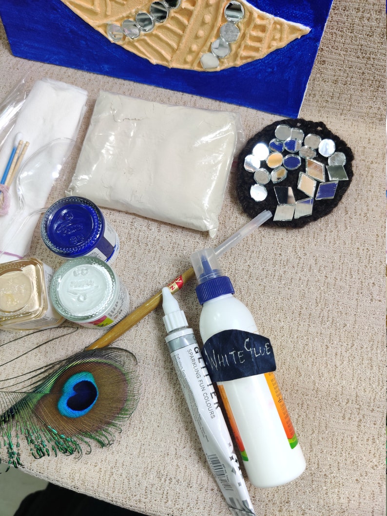Texture wall art kit DIY Crescent Moon Stars craft kit Holiday winter gift Simple fun mirror mosaic clay kit with all supplies included
