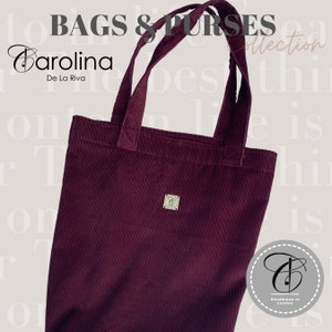 Boho Tote with inside zipped pocket - Burgundy Corduroy hand Bag - hand-made in London Shopping tote bag.