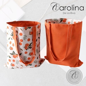 Einkaufstasche aus Baumwolle & Leinen - Orange Handtasche - Reversible, handgemachte große Einkaufstasche aus Baumwolle