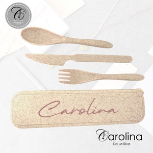 Conjunto de cubiertos de paja de trigo de viaje reutilizable ecológico portátil con caja / juego de cubiertos para llevar al trabajo / escuela / estilo ecológico