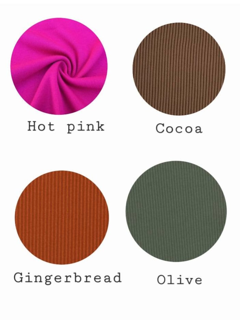 Op de afbeelding: Vier stofstalen in verschillende kleuren: felroze, cacao, gemberkoek en olijf. Elke staal is een close-up van de textuur van de stof.