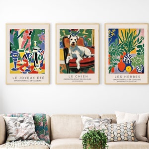 Cocktails with The Dog -  Wall Art Trio  - Vintage inspired, Matisse style poster, Perfect gift for dog lovers or a special celebration