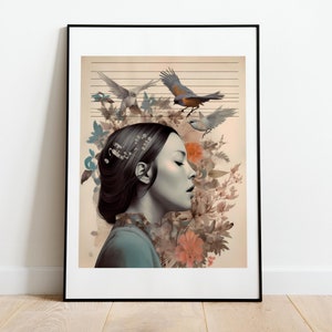 Imaginação - Nº 3 - Mulher Linda Colagem / Flores, Borboletas, Oníricas / Colagem bonita / Arte de inspiração / Pronta para imprimir