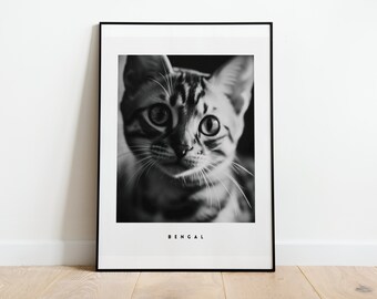 Bengal Cat 'Love' Portrait: Black & White Photographic Art (Digital Download)