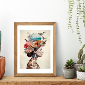Imaginação - Nº 4 - Mulher Linda Colagem / Flores, Borboletas, Oníricas / Linda colagem / Arte de inspiração / Pronta para imprimir