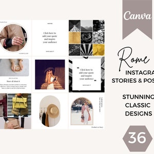 Stunning Instagram Templates - &#39;Rome&#39; - Coach, Fashion, Lifestyle, Blogger,Influencer - Social Media Posts Canva Template