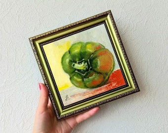 Pepper Oil Painting Food Art Vegetable Painting  Miniature Artwork  Oil painting for kitchen Gift Painting 6"by 6"