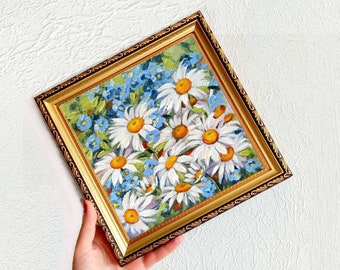 Daisy Oil Painting Chamomile painting Impasto oil painting Wildflowers Meadow Flowers 8" by 8"