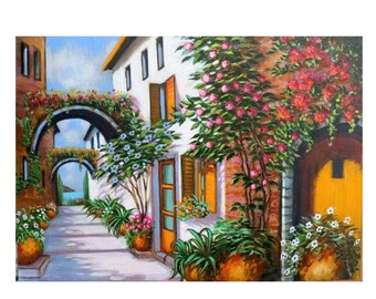 Italian Landscape Original Oil Painting Italy Streets Painting Italy Summer Painting Italian Wall Art  10" by 14"