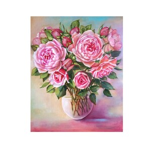Peony & Rose Oil Painting: Floral Bouquet Still Life (20x16)