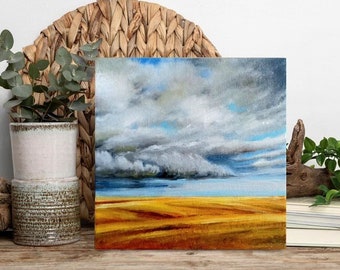 Landscape Painting Wheat Field Painting Clouds Landscape Sky painting Thunderstorm sky Ukrainian Wall Art 6" by 6"