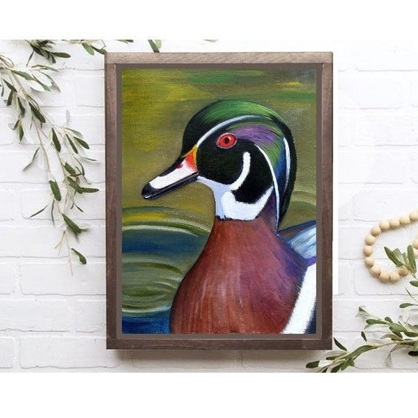 Duck painting Wood duck painting Duck Artwork Animal Painting Duck Wall Art Bird painting Mini Art 6" by 8"