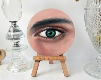 Eye Painting Original Art Portrait Original Painting Small Oil Painting Eye Wall Decor Round painting 4" by 4"