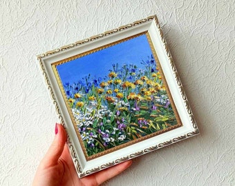 Wildflowers Painting Meadow Flowers Wild Grasses Painting Daisies Painting Flowers Art Flowers Wall Art Gift To Mom 6" by 6"