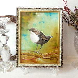 オリジナルの鳥の油絵、「Ordinary Dipper」 - 6インチ×8インチの動物アート