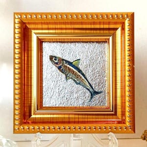 Oryginalny obraz olejny Sardynka Malowanie ryb Sztuka jedzenia Miniatura Sardynka Martwa natura Sztuka kuchenna 2" na 2"