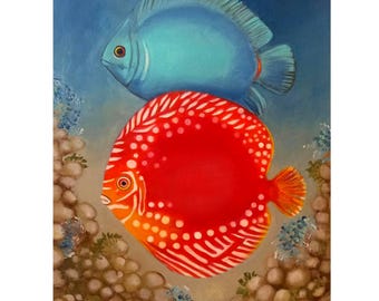 Fisch Gemälde Unterwasserkunst Meerestiere Hauswanddekor 11 "by 16"