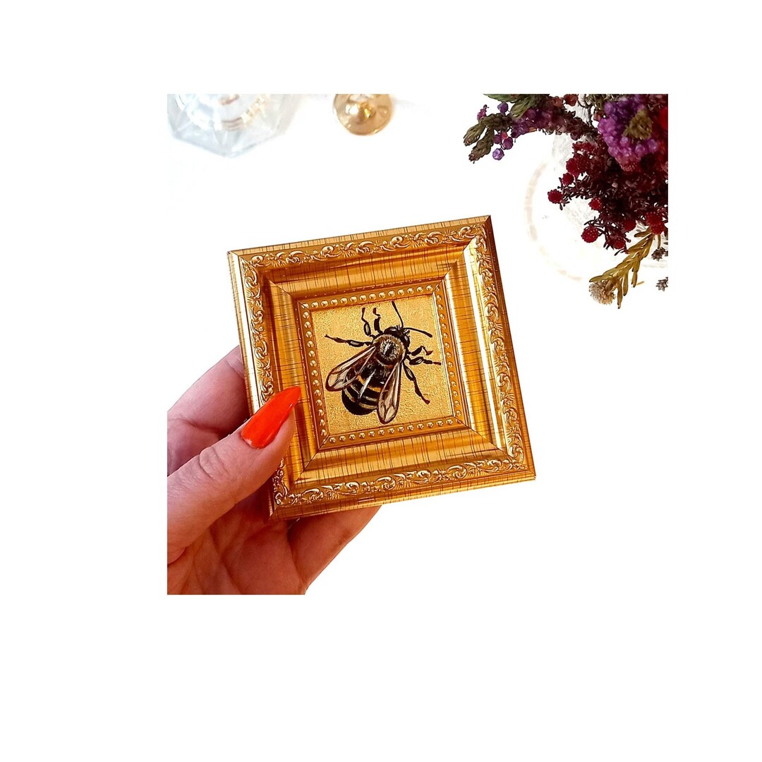 Honeybee Original Oil Painting Insect Art Bee Small Art Gold Framed ...