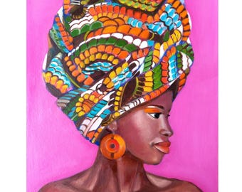 African American Woman Oil Painting: Colorful African Art Portrait (10"x14")