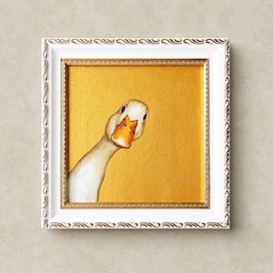 White Goose Oil Painting, Duck portrait, Funny Animal Art, Wall Decor, Friend Gift 6" by 6"