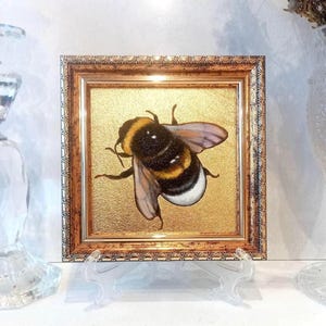 Картина «Шмель» Миниатюрная картина маслом с позолотой в рамке Искусство на стене «Шмель» 4 на 4 дюйма