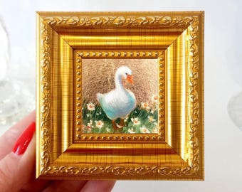 Goose Painting Bird Wall Art Rustic Kitchen Decor Miniature 2" by 2"