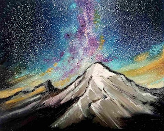 天の川ミニ油絵キャンバス、星空アート - Etsy 日本