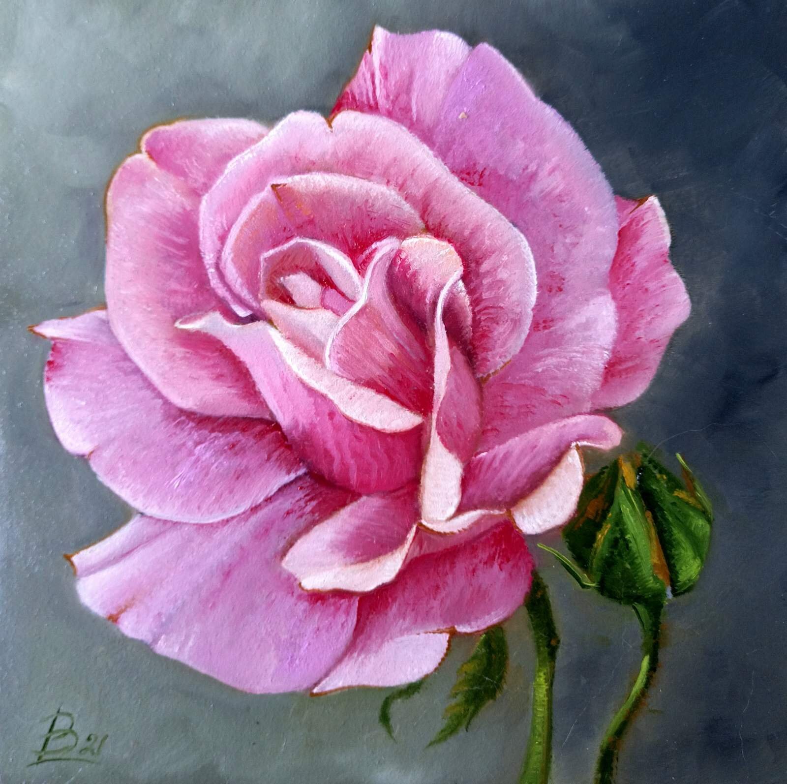 Pink Rose Flower Oil Painting Flower Wall Art Rose Art Work - Etsy UK