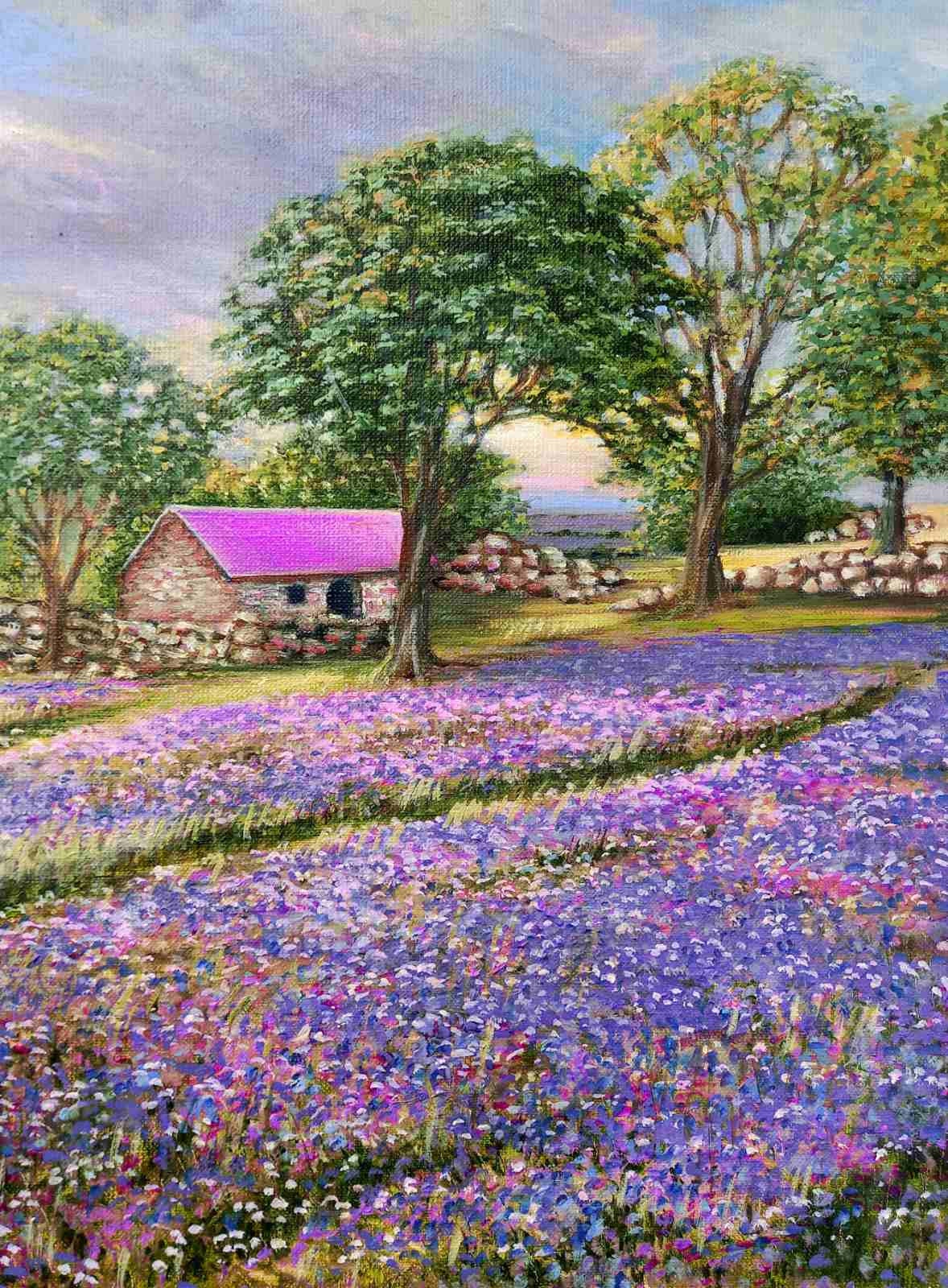 ラベンダー畑の油絵：プロヴァンスの風景画（12x16） - Etsy 日本