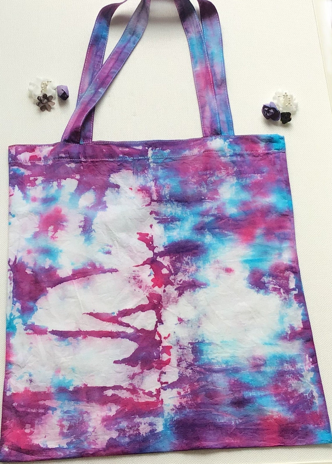 Tie Dye Hand Dyed Tote Bag Abstract Purple Blue Bag Tie Dye Etsy