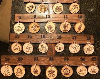 Rustic Christmas Ornaments- Woodburned - for Advent Calendar