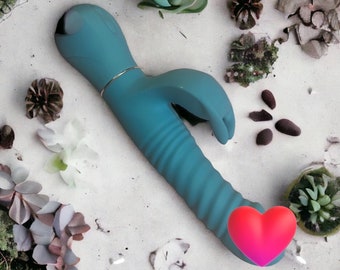 Orlena Cyan Rabbit Ribbed Zen Dildo Vibrator Sex Toys