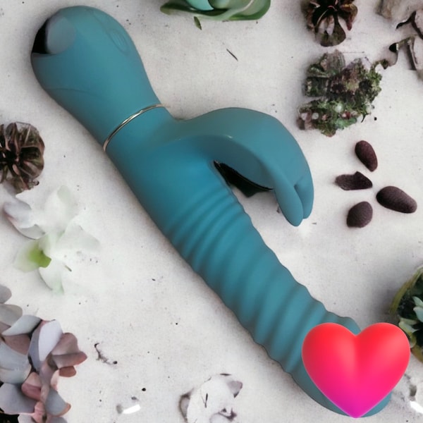 Orlena Cyan Rabbit Ribbed Zen Dildo Vibrator Adult Sex Toys