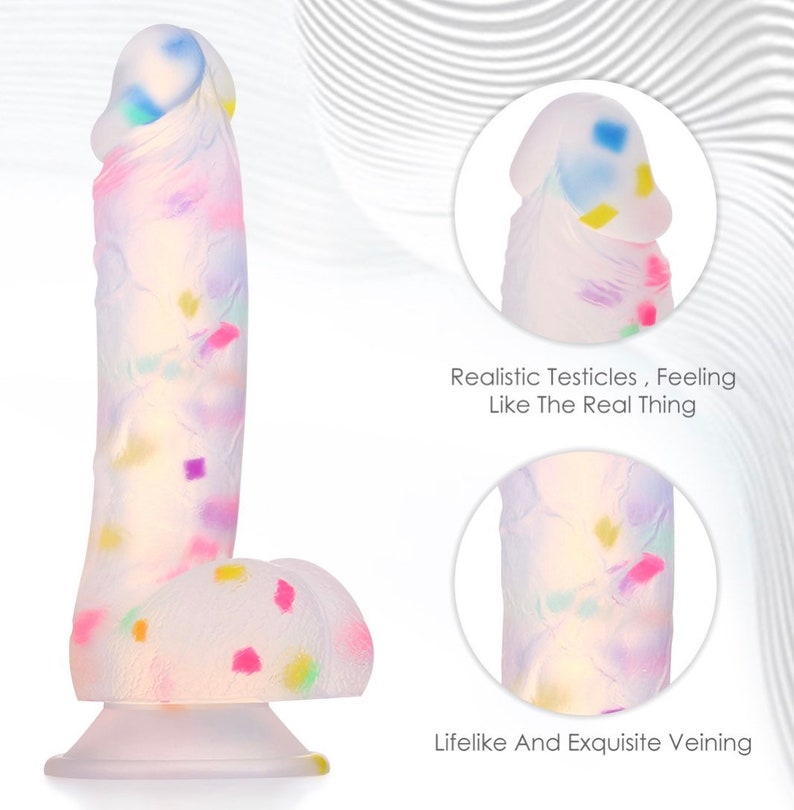 Orlena Realistic Silicone Dildo Transparent Confetti with suction cup.