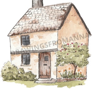 Cottage on Arlington Row, Bibury, England - Original Watercolour Print - Cottagecore Illustration - English Countryside Scene - Urban Sketch