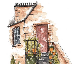 Edinburgh Cottage - Illustrated Scottish Town House - Simple, Vivid, Eye-catching Architectural Art - Watercolour Print