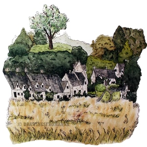 Bibury, England - English Countryside Village - Original Watercolour Print