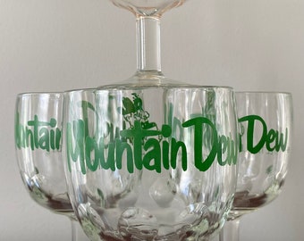 VTG Mountain Dew "It'll Tickle Yore Innards"/ Rootbeer Glass Set Rare 1970's Set of Four Heavy Glass