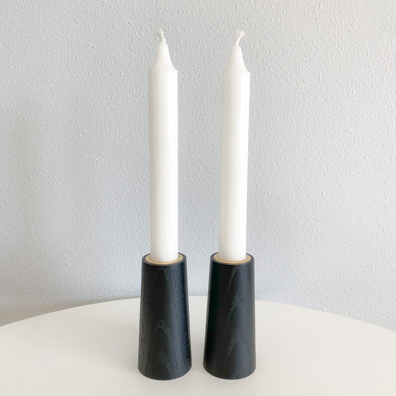 Black Wood Taper Candle Holder Set Minimalist Modern Etsy