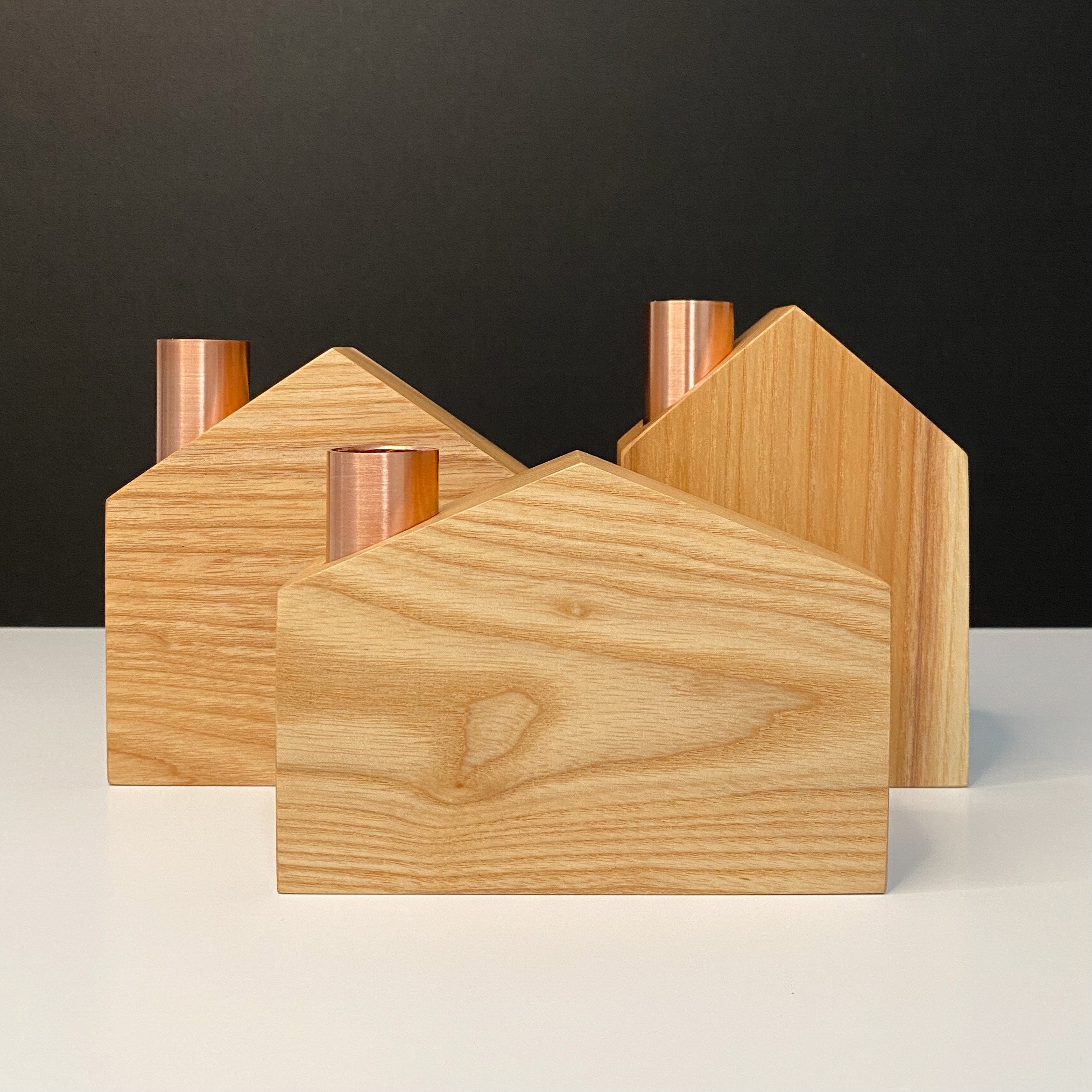 Ash House Shaped Taper Candle Holder Set With Copper Chimneys Etsy