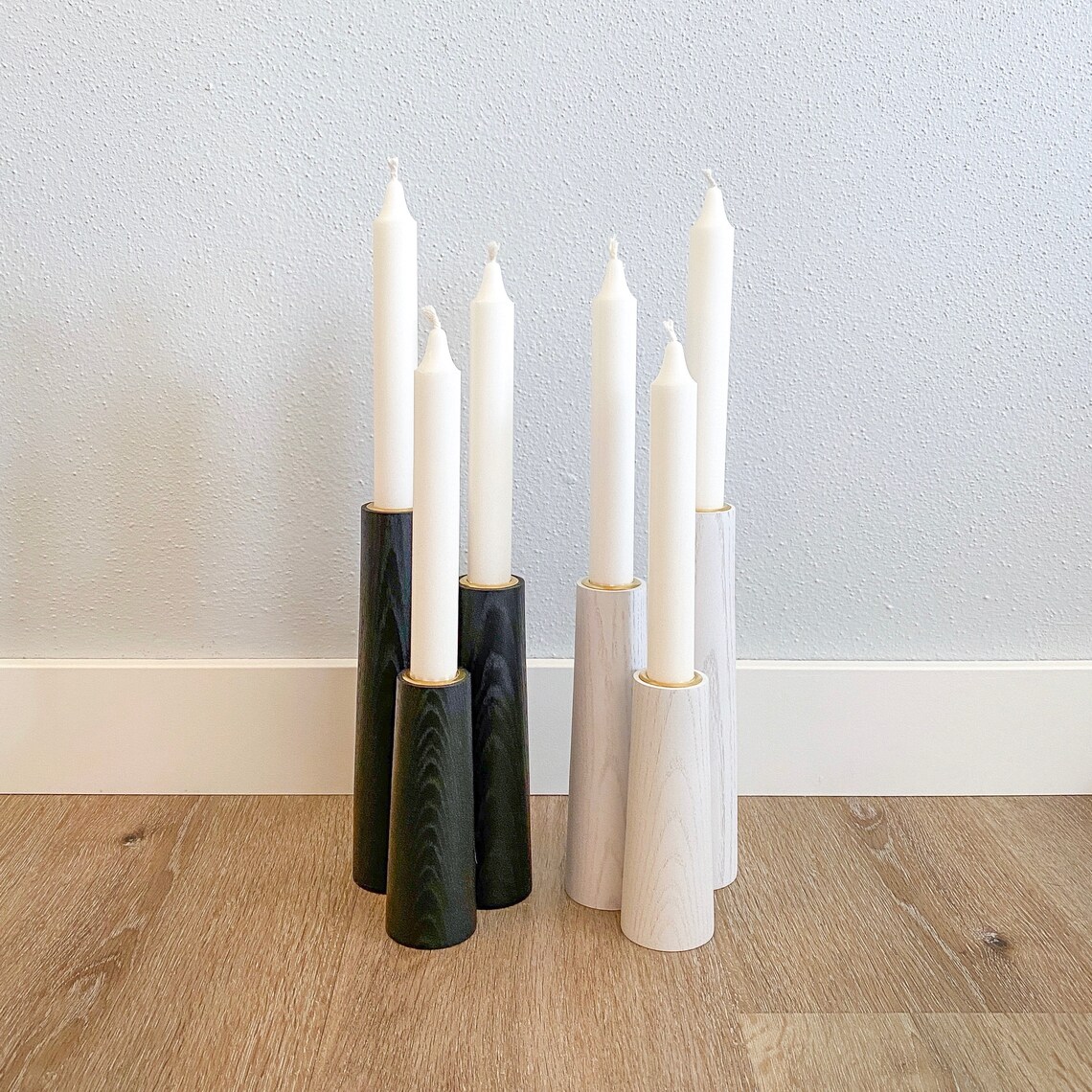 Mid Century Wood Taper Candle Holder Set Modern Candlesticks Etsy