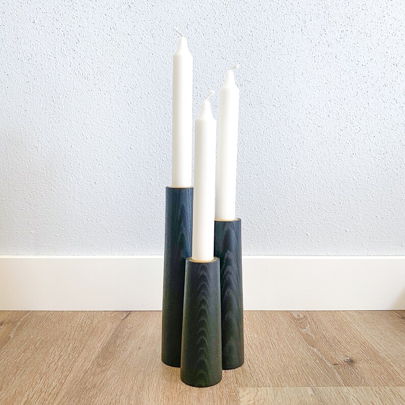 Mid Century Wood Taper Candle Holder Set Modern Candlesticks Etsy