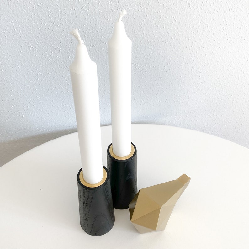 Black Wood Taper Candle Holder Set Minimalist Modern Etsy