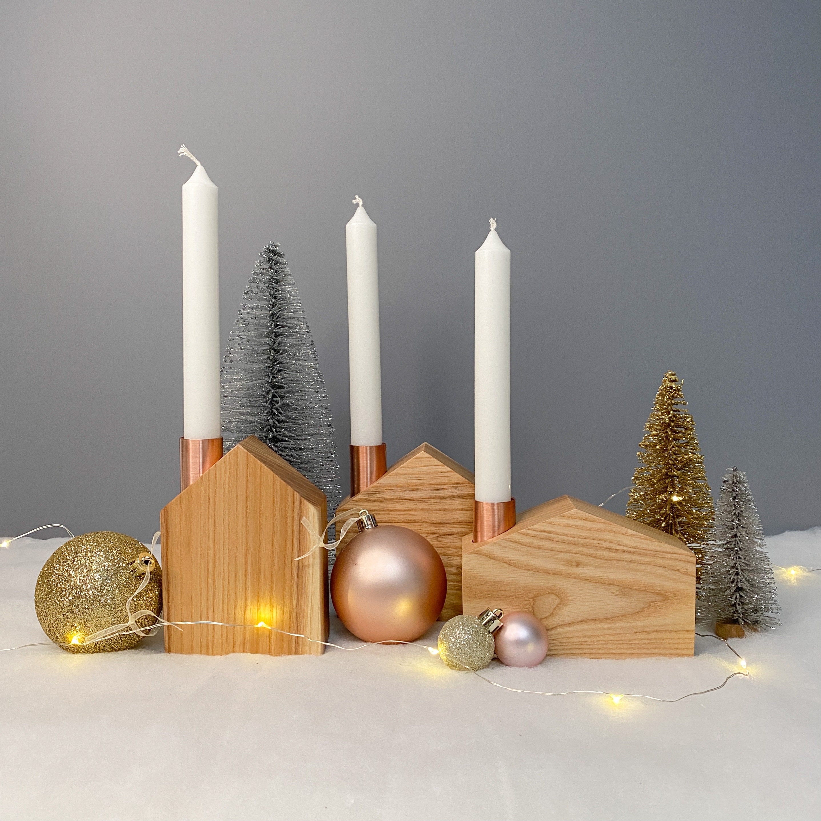 Ash House Shaped Taper Candle Holder Set With Copper Chimneys Etsy